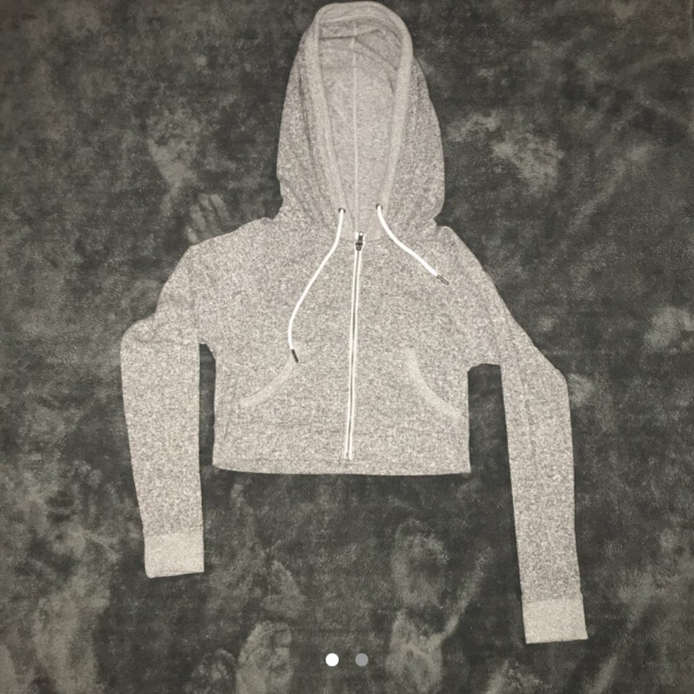 Heather gray cropped jacket with hood